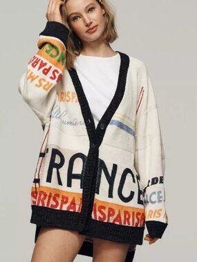 Anthropologie Maeve Cotton Blend Boyfriend Cardigan Sweater Paris France M NWT